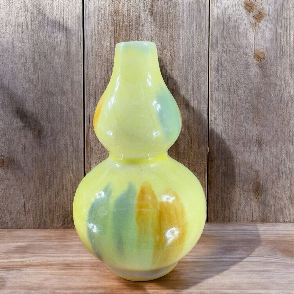 Vintage Pottery Bud Vase Vessel With Pale Yellow Multicolor Spots Ceramic Vase